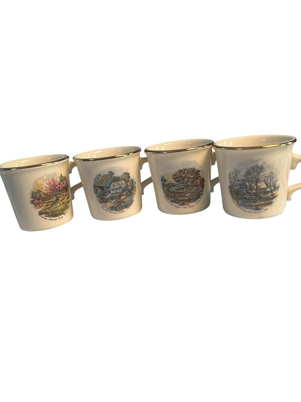 1950's MAXWELL HOUSE MUGS /CUPS Cream w/Currier & Ives Pics Taylor Made in USA